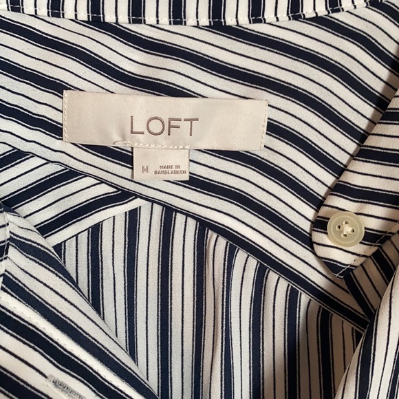 Loft Blue Striped Chiffon Button Blouse - Picture 2 of 4
